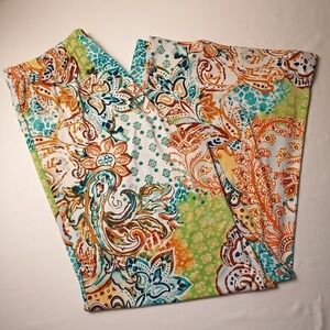 Chicos Women Mid Rise Wide Leg Elastic Waist Pants Size 8 Colorful Flowy Paisley